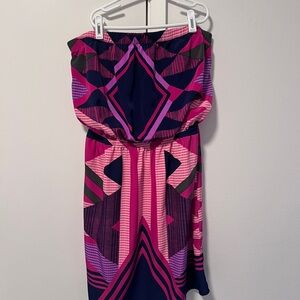 Express Strapless Pink and Navy Dress